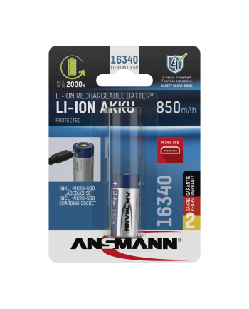 ANSMANN 16340 LI-ION AKKU 850MAH 3,6V MICRO USB INPUT 1300-0015