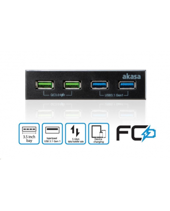 Akasa přední panel HUB 4 Port USB nabíjecí panel s dual Quick Charge 3.0 a dual USB 3.1 porty (AKA)