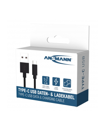 ANSMANN ANSMANN DATA AND CHARGING CABLE USB TO USB-TYP-C 100CM CA RATY 0% CZARNY (17000130)