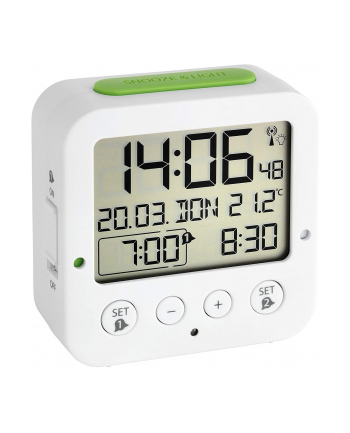 TFA Digital radio alarm clock with temperature BINGO (Kolor: BIAŁY/green)