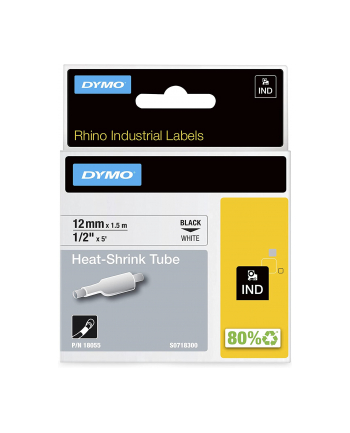 Dymo Rhino IND ORIGINAL heat shrink tubing 12mm x 1.5m, Kolor: CZARNY on Kolor: BIAŁY, label heat shrink tubing (for diameter 2.97-5.13mm, 18055)