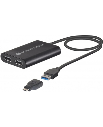 Sonnet Adapter USB 3 Dual 4K 60Hz DisplayPort, for M1 Macs (Kolor: CZARNY, 30cm)