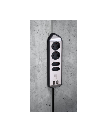 Brennenstuhl estilo corner power strip 4-way (Kolor: CZARNY/stainless steel, 2x USB)