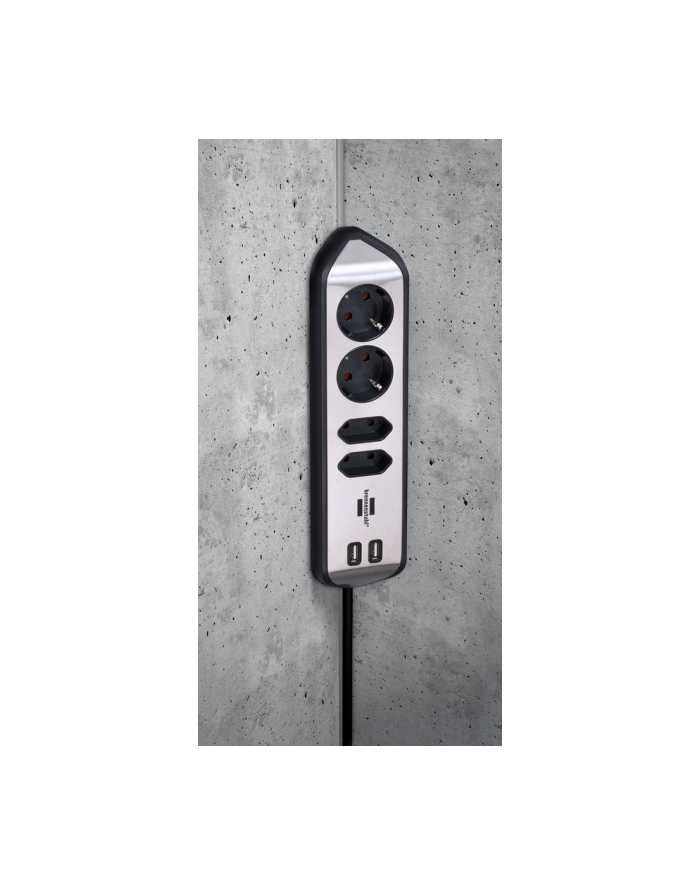 Brennenstuhl estilo corner power strip 4-way (Kolor: CZARNY/stainless steel, 2x USB) główny