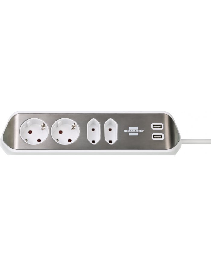Brennenstuhl estilo corner power strip 4-way (Kolor: BIAŁY/stainless steel, 2x USB) główny