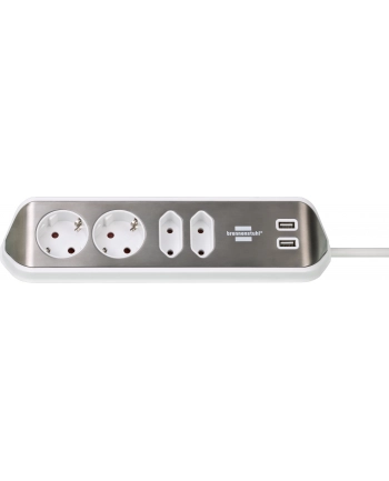 Brennenstuhl estilo corner power strip 4-way (Kolor: BIAŁY/stainless steel, 2x USB)