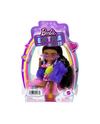 Barbie Lalka EXTRA MINIS Mała lalka 1 Sukienka wzór z posypką, brązowe włosy HGP63 MATTEL