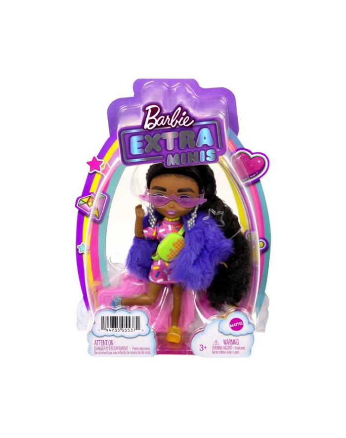 Barbie Lalka EXTRA MINIS Mała lalka 1 Sukienka wzór z posypką, brązowe włosy HGP63 MATTEL główny