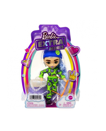 Barbie Lalka EXTRA MINIS Mała lalka 3 Zielony kombinezon, jasnoniebieskie włosy HGP65 MATTEL