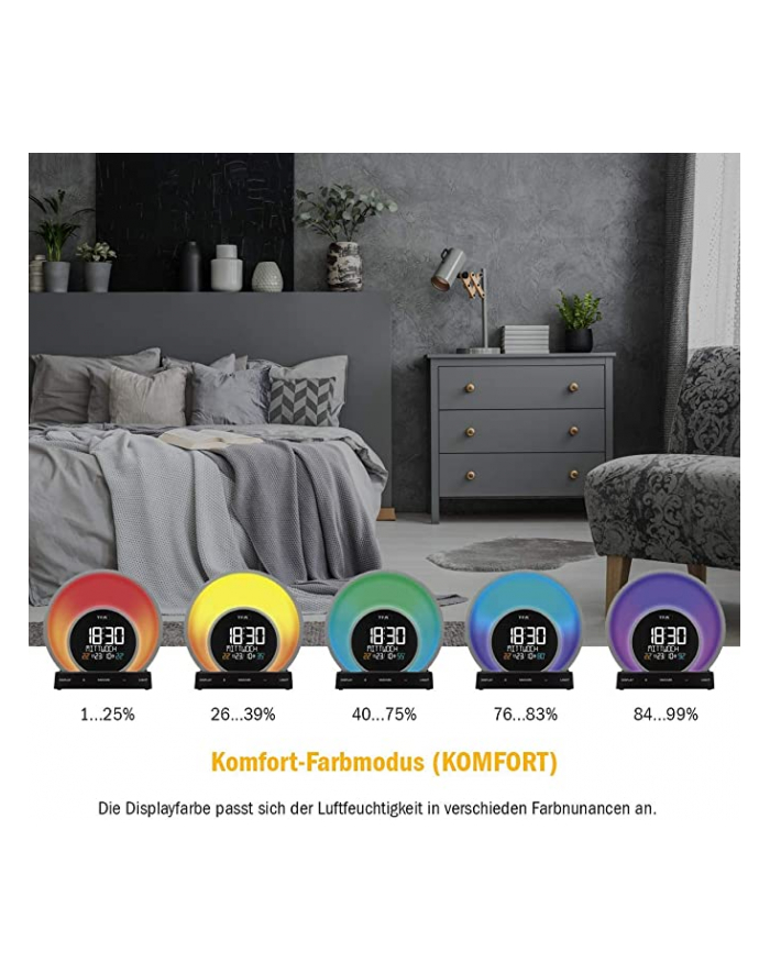 TFA light alarm clock with color changing mood light and room climate SOLUNA (Kolor: CZARNY/silver) główny