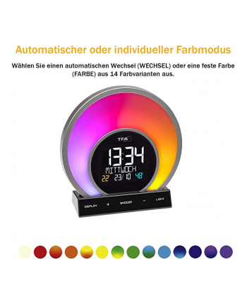 TFA light alarm clock with color changing mood light and room climate SOLUNA (Kolor: CZARNY/silver)