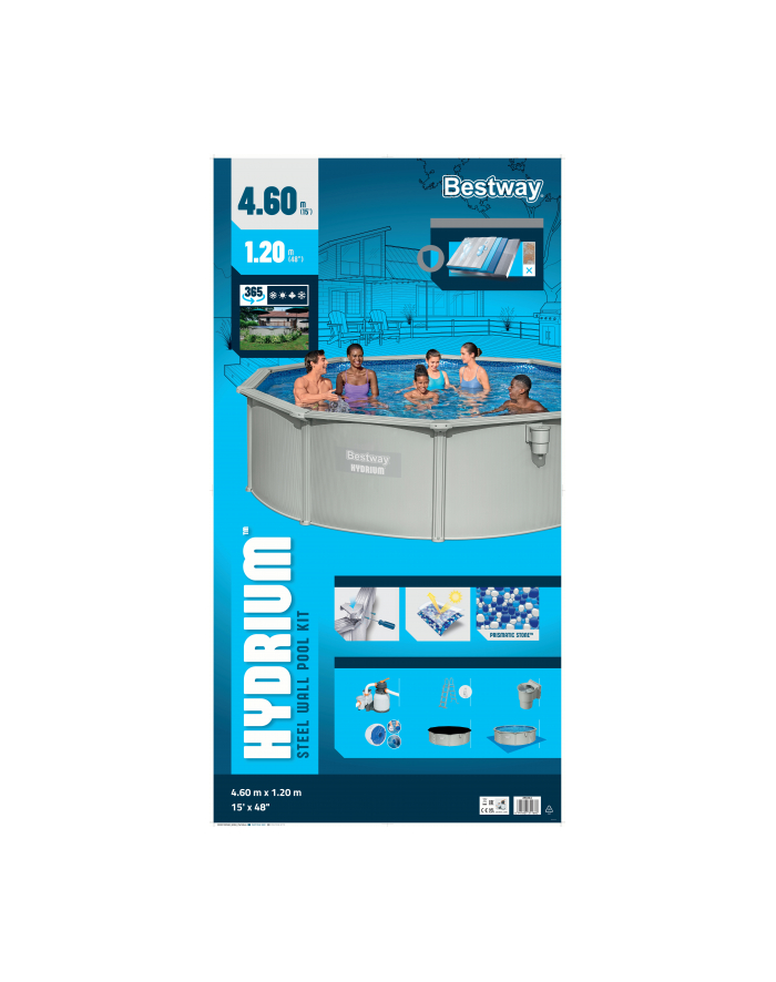 Bestway steel wall pool HYDRIUM set, 460cm x 120cm, swimming pool (light grey, with sand filter system) główny