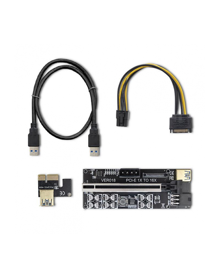 qoltec Riser PCI-E 1x - 16x | USB 3.0 | ver. 018 | SATA/PCI-E 6 pin główny