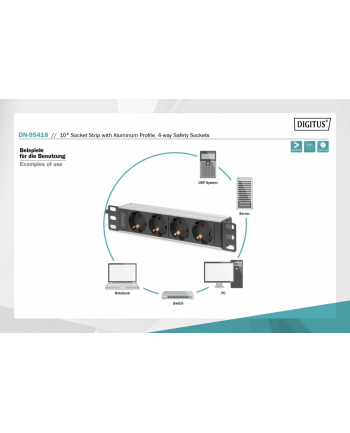 digitus Listwa zasilająca do szaf 10' RACK 4xSchuko, 2m 1xUnischuko, 16A, aluminiowa