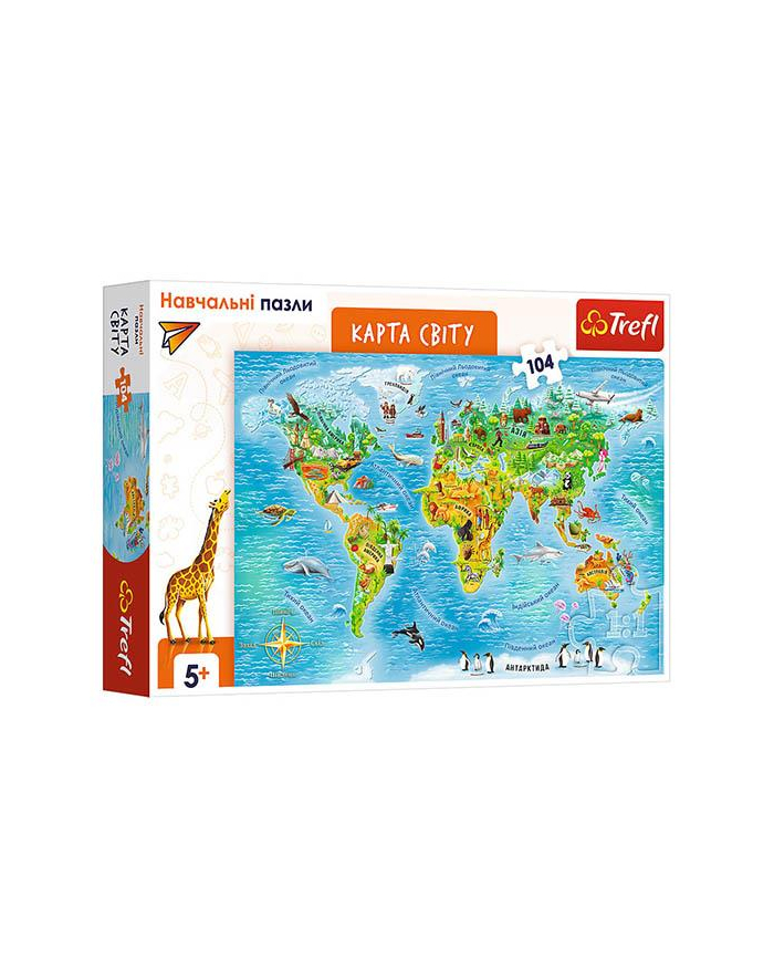 Puzzle edukacyjne dla dzieci 104el Mapa świata wersja ukraińska 15566 Trefl główny