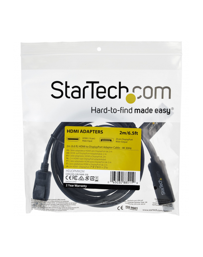StarTech HD2DPMM2M .com adapter kablowy 2 m HDMI Typu A (Standard) DisplayPort Czarny główny