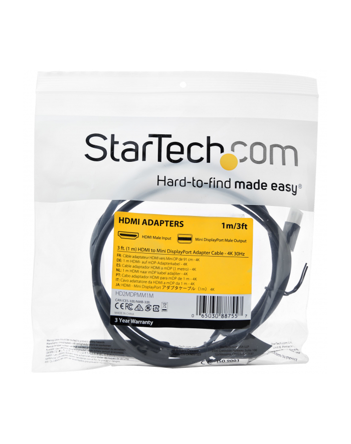 StarTech HD2MDPMM1M .com adapter kablowy 1 m HDMI Typu A (Standard) Mini DisplayPort Czarny główny
