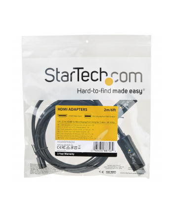 StarTech HD2MDPMM2M .com adapter kablowy 2 m HDMI Typu A (Standard) Mini DisplayPort Czarny
