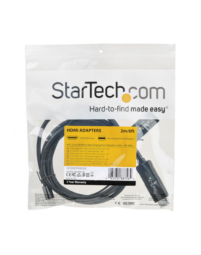 StarTech HD2MDPMM2M .com adapter kablowy 2 m HDMI Typu A (Standard) Mini DisplayPort Czarny główny