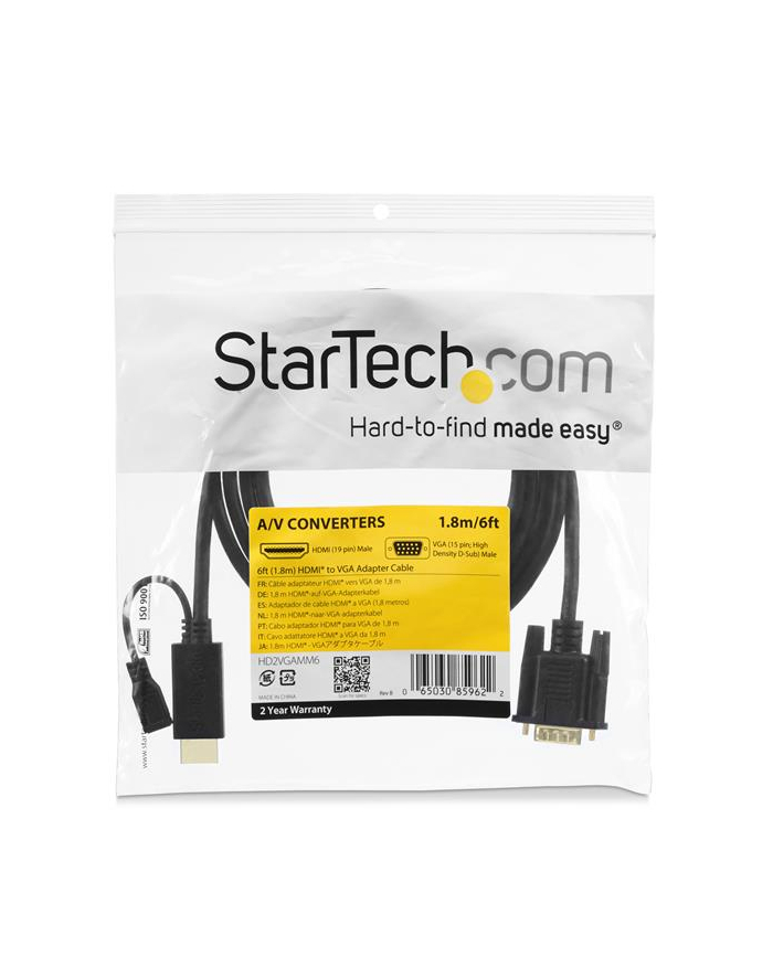 StarTech HD2VGAMM10 .com adapter kablowy 3 m VGA (D-Sub) HDMI + Micro USB Czarny główny