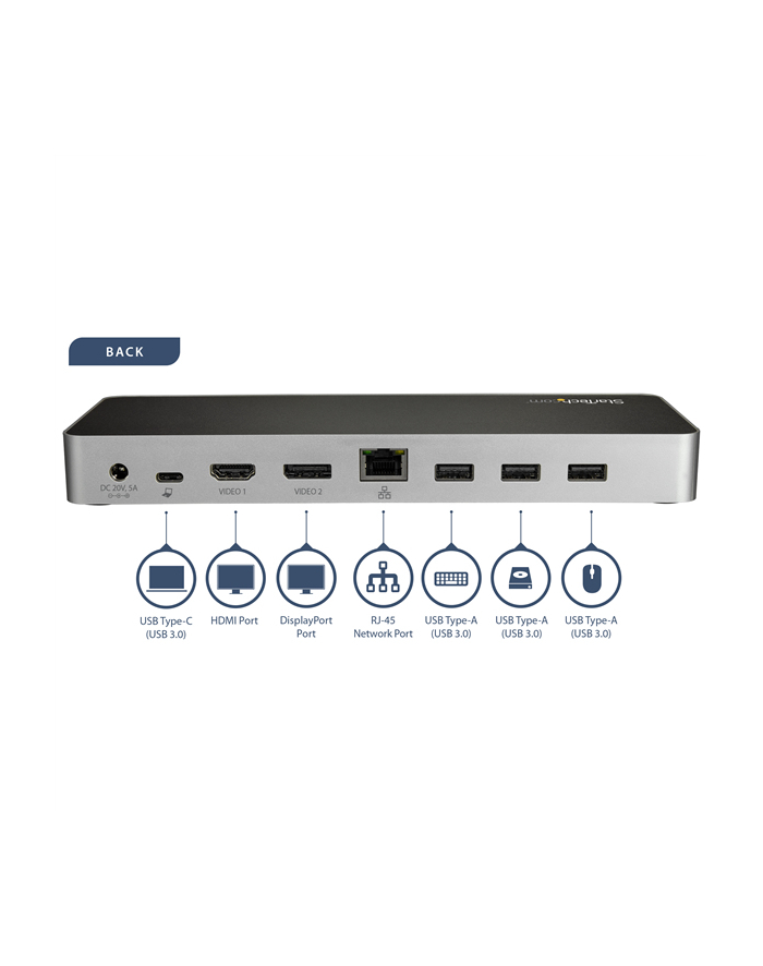 StarTech DK30CHDPPDUE .com stacja dokująca Przewodowa USB 3.2 Gen 1 (3.1 Gen 1) Type-C Czarny, Srebrny główny