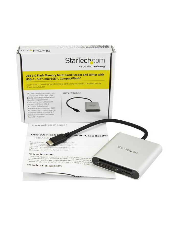StarTech FCREADU3C .com czytnik kart USB 3.2 Gen 1 (3.1 Gen 1) Type-C Czarny, Srebrny główny