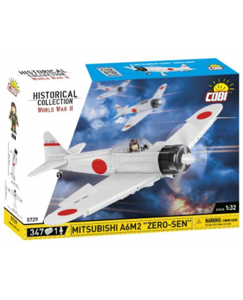 COBI 5729 Historical Collection WWII Samolot Mitsubishi A6M2 '';ZERO-SEN''; 347 klocków