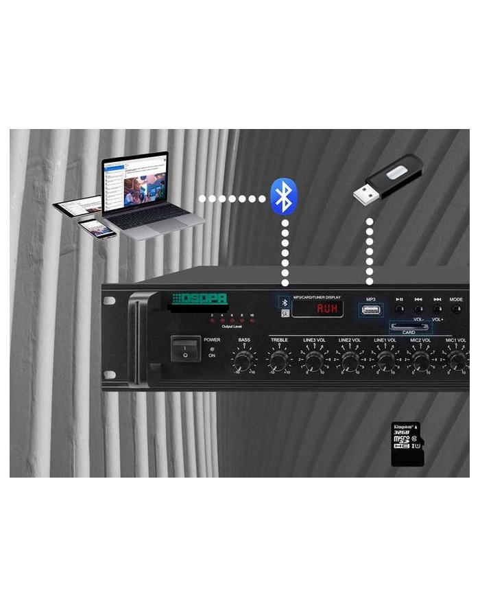 dsppa MP1010U - 6-strefowy wzmacniacz miksujšcy 350W/100V z USB/SD/FM/Bluetooth główny