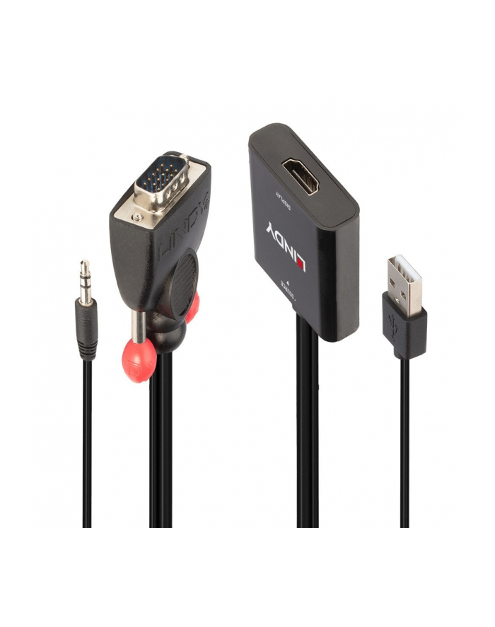 Lindy 38284 adapter kablowy VGA (D-Sub) + 3.5mm HDMI + USB Czarny główny