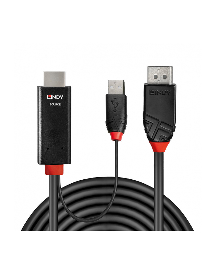 Lindy 41498 adapter kablowy 1 m HDMI + USB Type-A DisplayPort Czarny główny