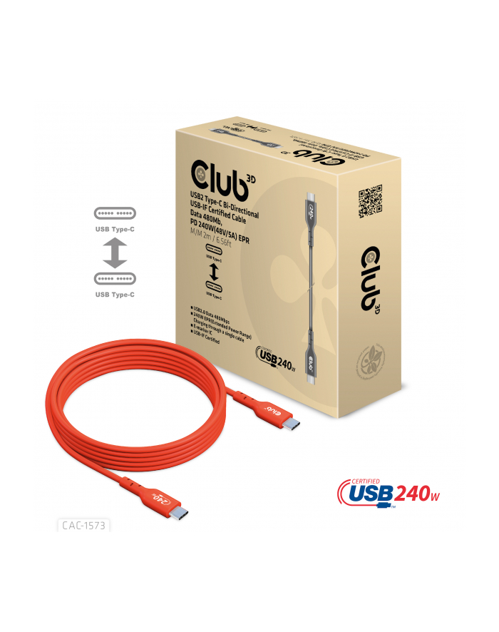 Club 3D CAC-1573 kabel USB 2 m USB4 Gen 2x2 USB C Czerwony główny