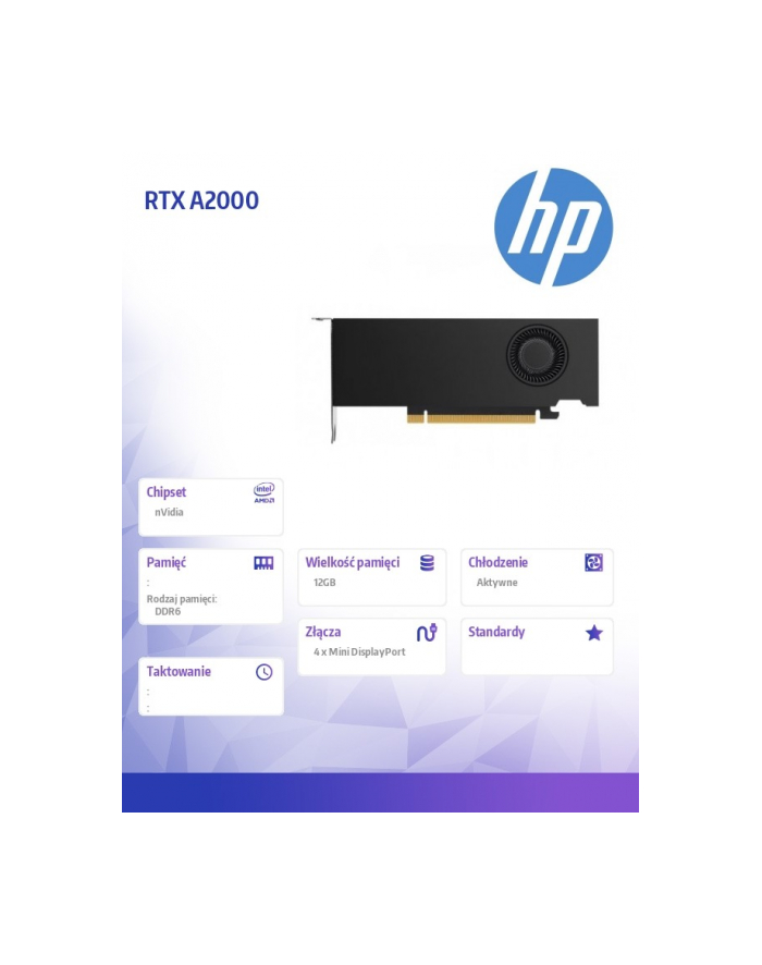 hp inc. Karta graficzna NVIDIA RTX A2000 12GB 4MDP GFX    5Z7D9AA główny