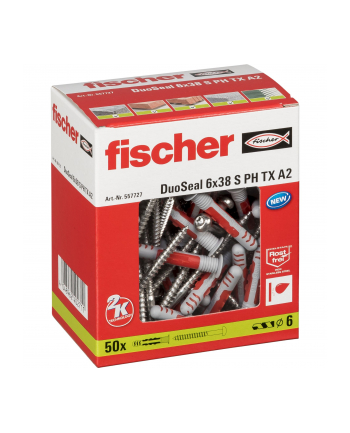 fischer dowel DuoSeal 6x38 S PH TX A2 (light grey/red, 50 pieces, with stainless screws)