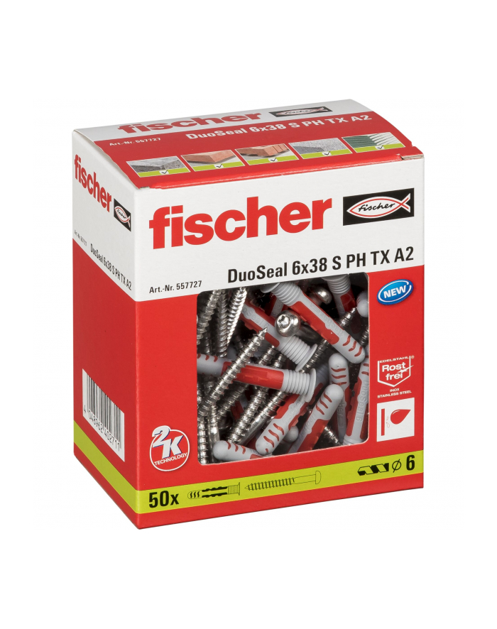 fischer dowel DuoSeal 6x38 S PH TX A2 (light grey/red, 50 pieces, with stainless screws) główny