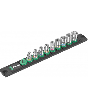 Wera A 4 socket magnet strip Zyklop socket set 1/4 (Kolor: CZARNY/green, 9 pieces)