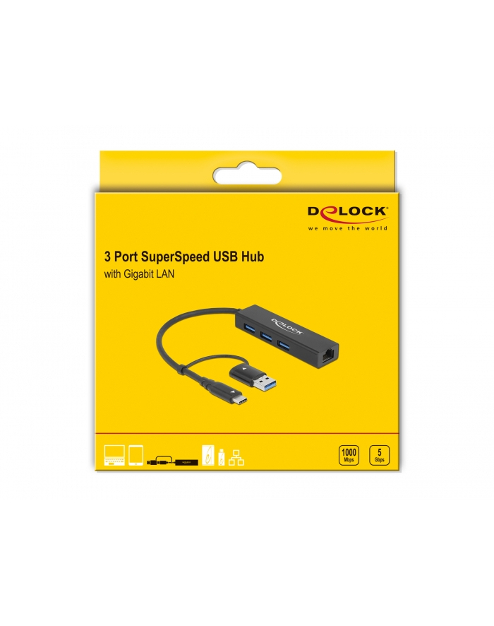 Delock 3P USB 3.2 Gen1 Hub+LAN+USB-C/A - 64149 główny