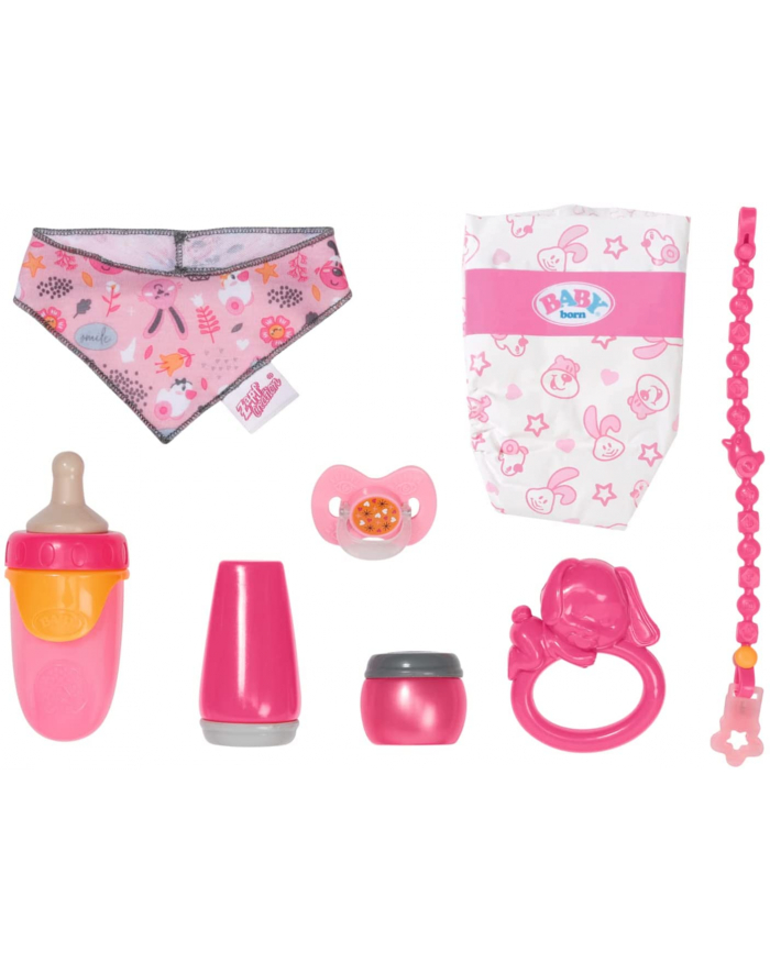 ZAPF Creation BABY born® accessories set, doll accessories (Magic Eyes pacifier with pacifier chain, diaper, play ring, powder compact, tube of cream, bottle and scarf.) główny