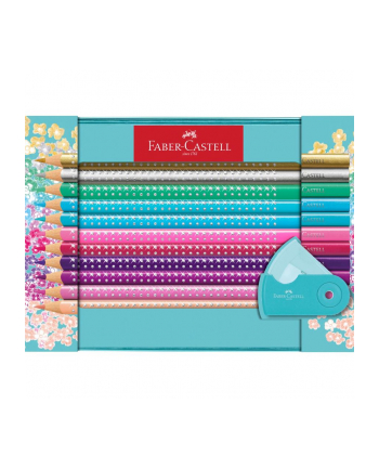 Faber-Castell Sparkle colored pencils gift set, metal case turquoise, 21 pieces (incl. 1 sleeve mini sharpener)