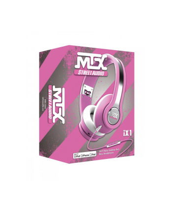 mtx Słuchawki iX1 PINK - Hi-Fi z redukcją szumów i bogatym basem, pilot do Apple, różowe