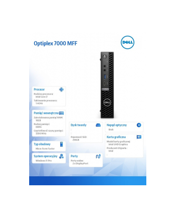 dell Komputer Optiplex 7000MFF/Core i7-12700T/16GB/256GB SSD/Integrated/WLAN + BT/Wireless Kb ' Mouse/W11Pro/vPro/3Y