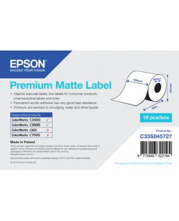 EPSON C33S045727 Premium Matte Label - Continuous Roll: 105mm x 35m