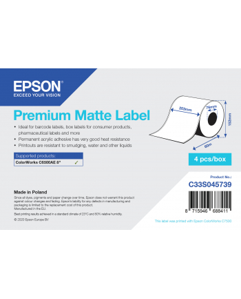 EPSON C33S045739 Premium Matte Label - Continuous Roll: 203mm x 60m