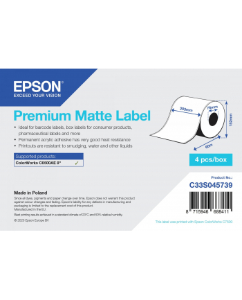 EPSON C33S045739 Premium Matte Label - Continuous Roll: 203mm x 60m