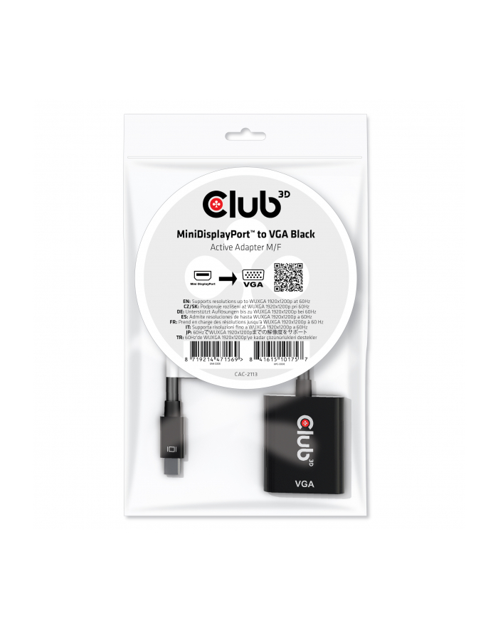 CLUB-3D CAC-2113 zmieniacz płci / kabli Mini Displayport VGA Czarny główny