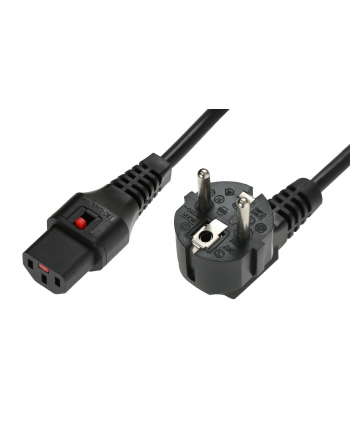 IEC-LOCK Kabel połączeniowy zasilający z blokadą IEC LOCK Schuko kątowy/C13 prosty M/Ż 2m czarny