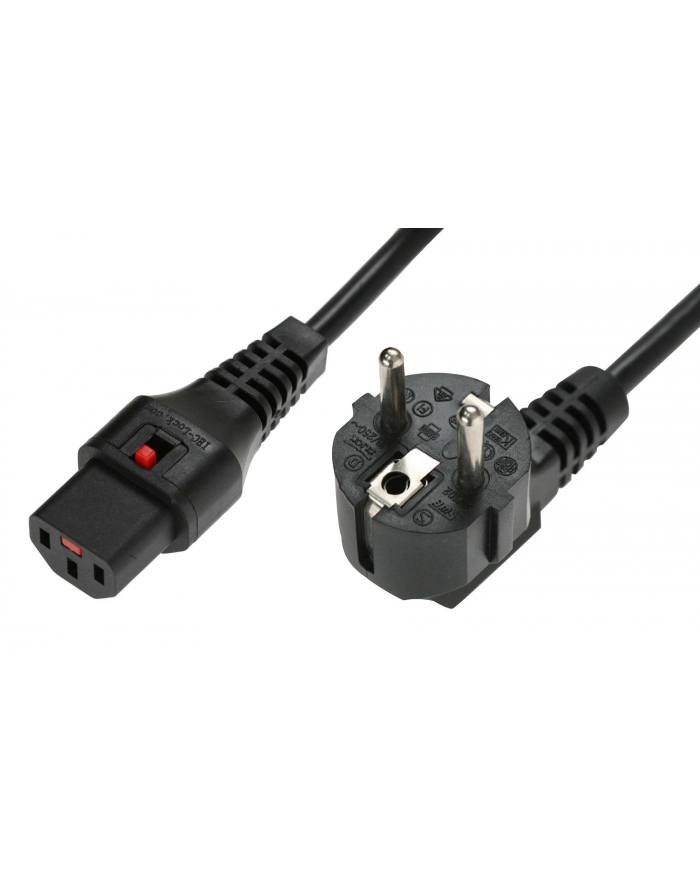 IEC-LOCK Kabel zasilający blokada IEC LOCK 3x1mm2 Schuko kątowy/C13 prosty M/Ż 1,5m czarny główny