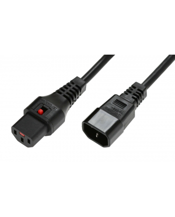 IEC-LOCK Kabel przedłużający zasilający z blokadą IEC LOCK 3x1mm2 C14/C13 prosty M/Ż 2m czarny