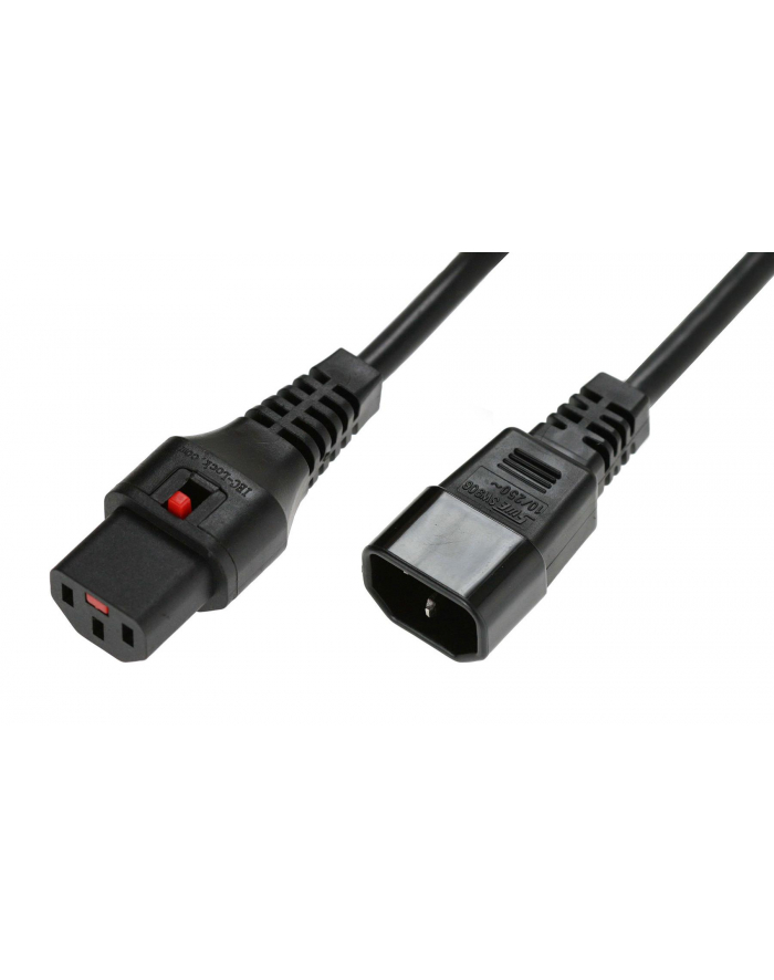 IEC-LOCK Kabel przedłużający zasilający z blokadą IEC LOCK 3x1mm2 C14/C13 prosty M/Ż 2m czarny główny