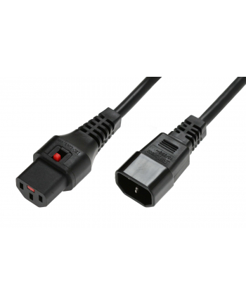 IEC-LOCK Kabel przedłużający zasilający z blokadą IEC LOCK 3x1mm2 C14/C13 prosty M/Ż 3m czarny