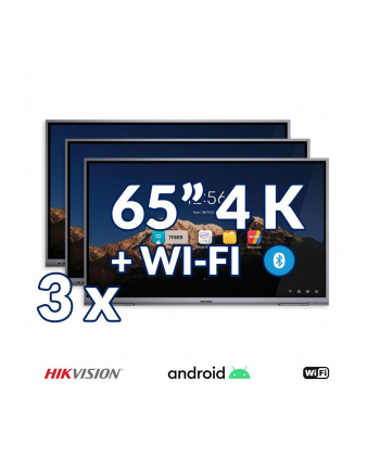 Zestaw interaktywny (wariant 1) 3x Monitor interaktywny HIKVISION 65” 4K z System Androidem 8.0, WiFi, Bluetooth